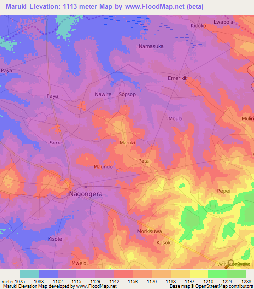 Maruki,Uganda Elevation Map
