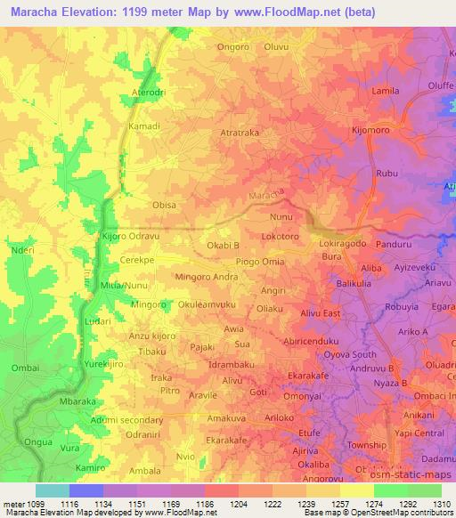 Maracha,Uganda Elevation Map