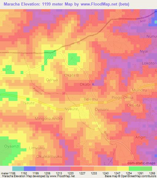 Maracha,Uganda Elevation Map