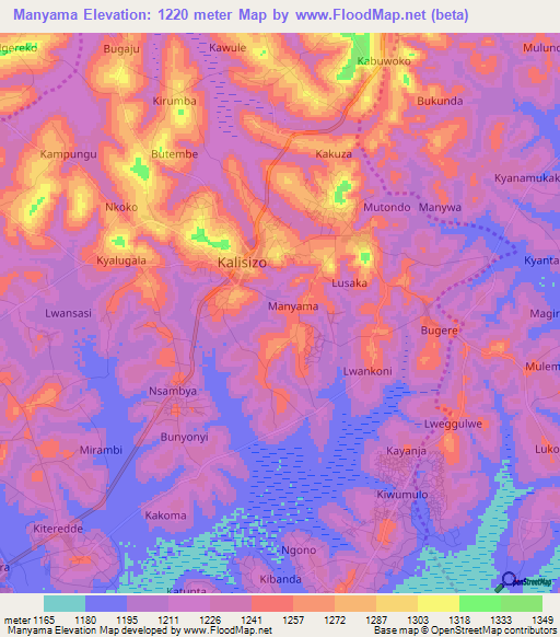Manyama,Uganda Elevation Map