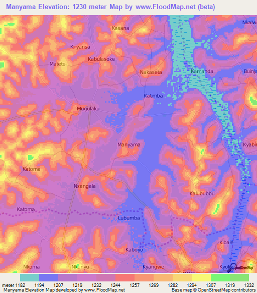 Manyama,Uganda Elevation Map