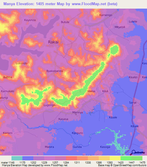 Manya,Uganda Elevation Map