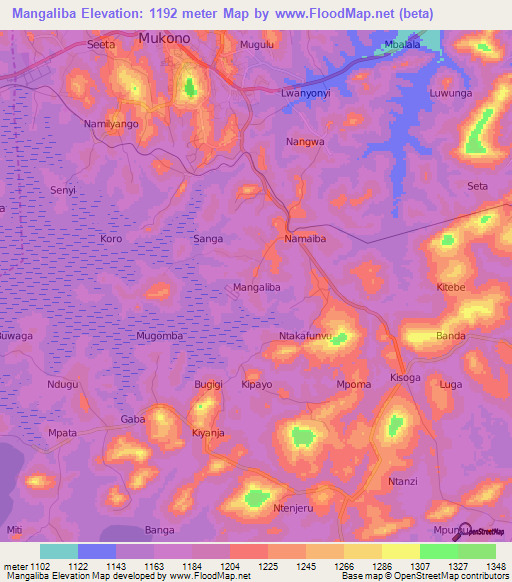 Mangaliba,Uganda Elevation Map