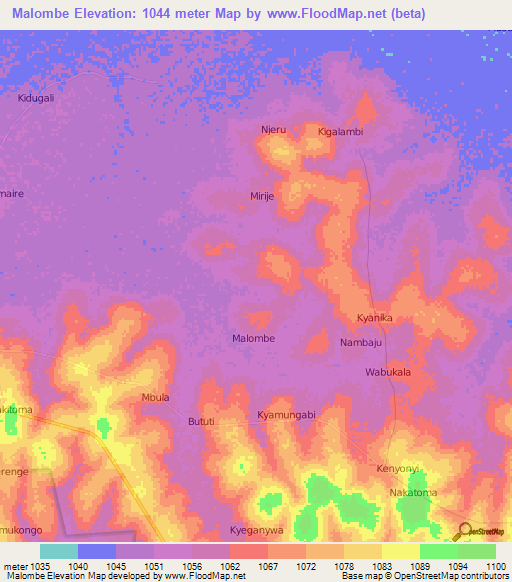 Malombe,Uganda Elevation Map