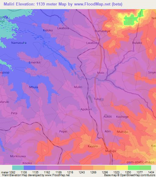 Maliri,Uganda Elevation Map