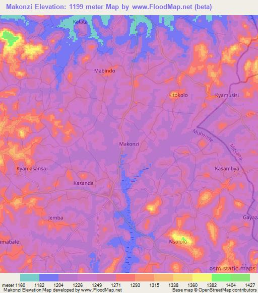 Makonzi,Uganda Elevation Map