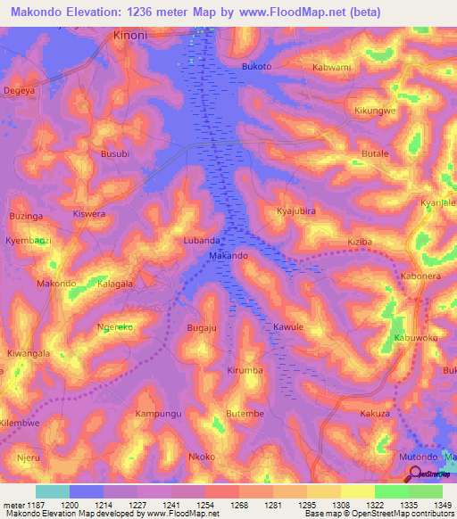 Makondo,Uganda Elevation Map