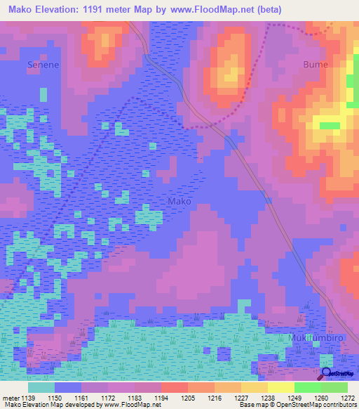 Mako,Uganda Elevation Map