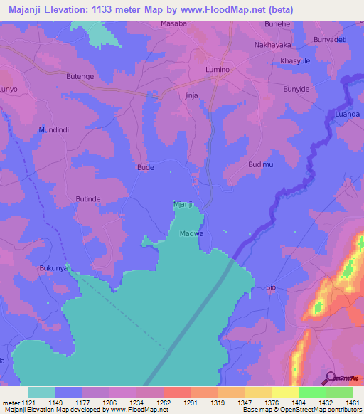 Majanji,Uganda Elevation Map