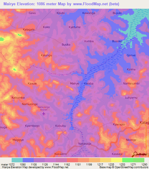 Mairye,Uganda Elevation Map