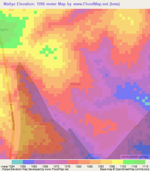 Mailye,Uganda Elevation Map