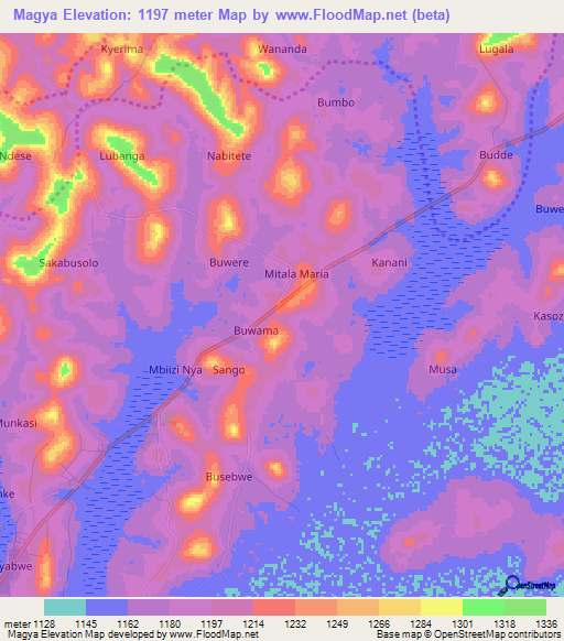 Magya,Uganda Elevation Map