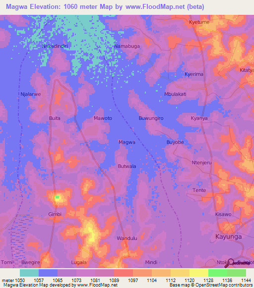 Magwa,Uganda Elevation Map