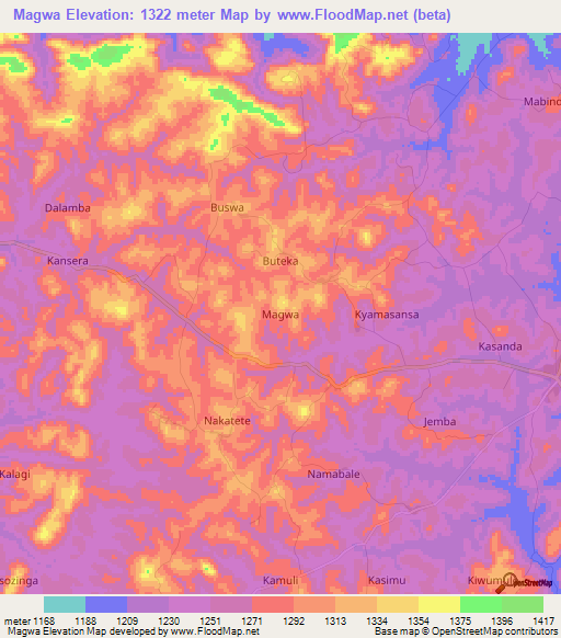 Magwa,Uganda Elevation Map