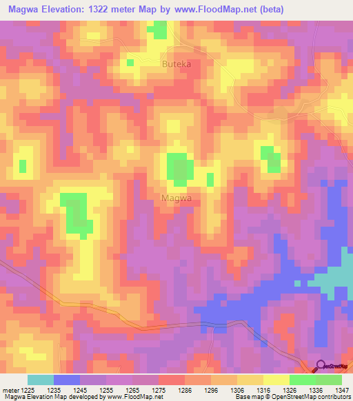 Magwa,Uganda Elevation Map