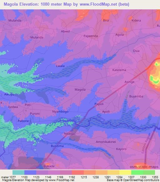Magola,Uganda Elevation Map
