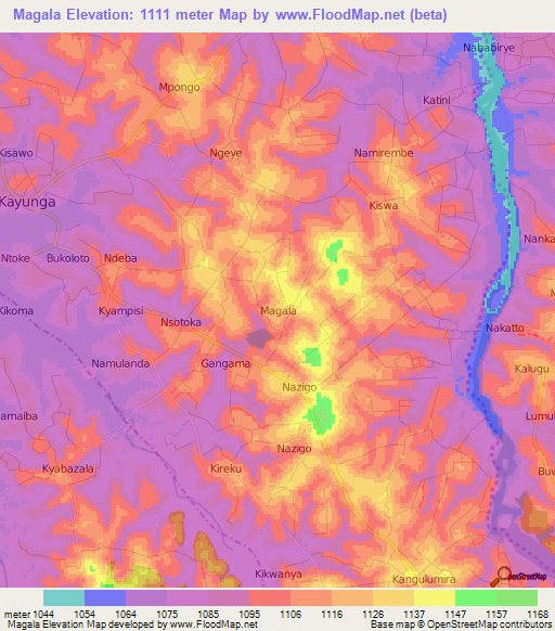 Magala,Uganda Elevation Map