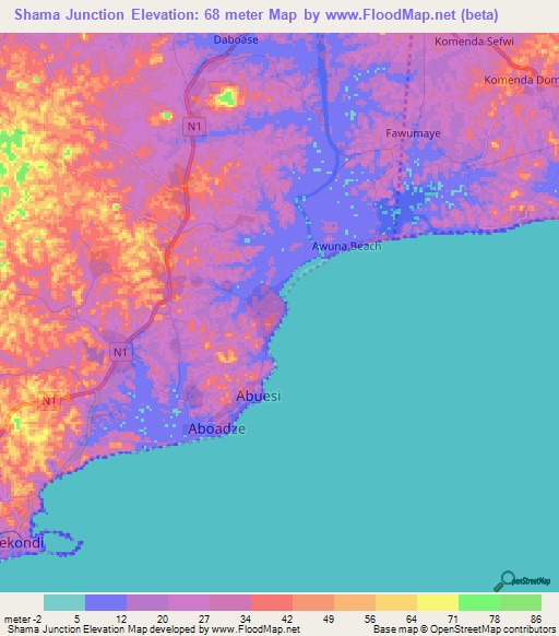Shama Junction,Ghana Elevation Map