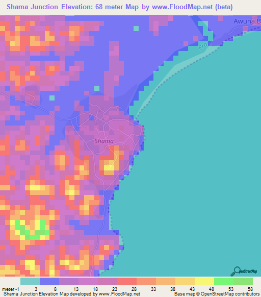 Shama Junction,Ghana Elevation Map