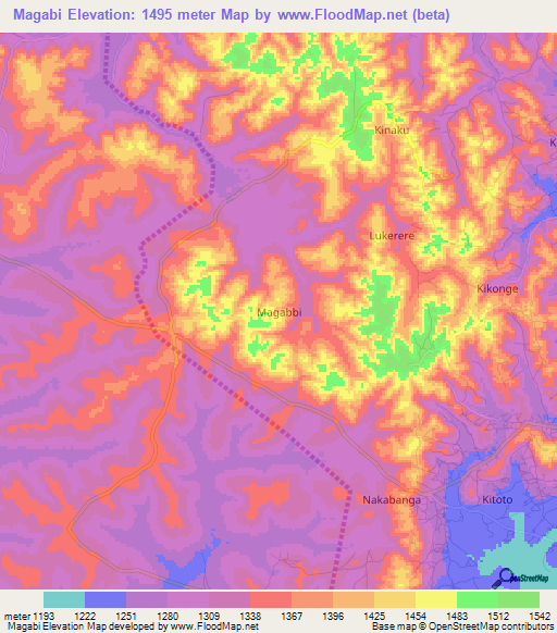 Magabi,Uganda Elevation Map