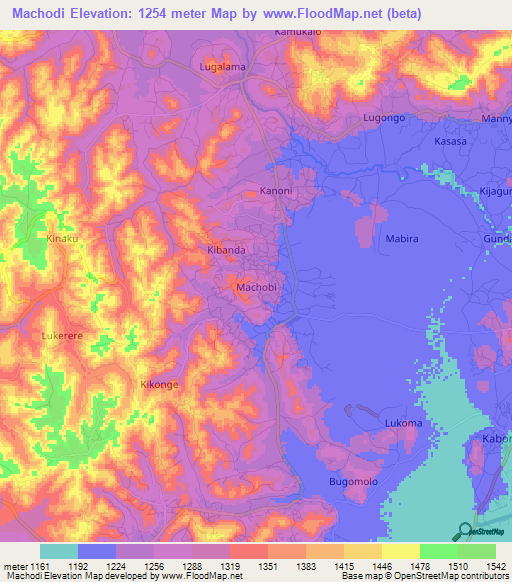 Machodi,Uganda Elevation Map