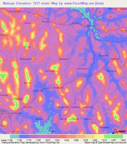 Mabuye,Uganda Elevation Map