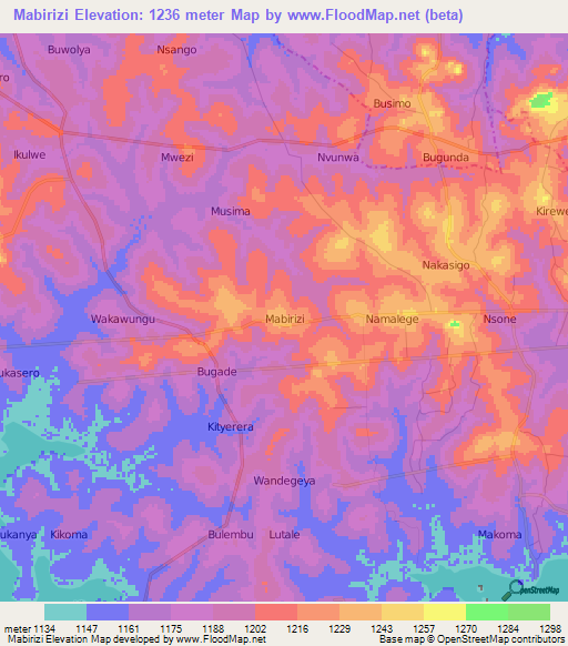 Mabirizi,Uganda Elevation Map
