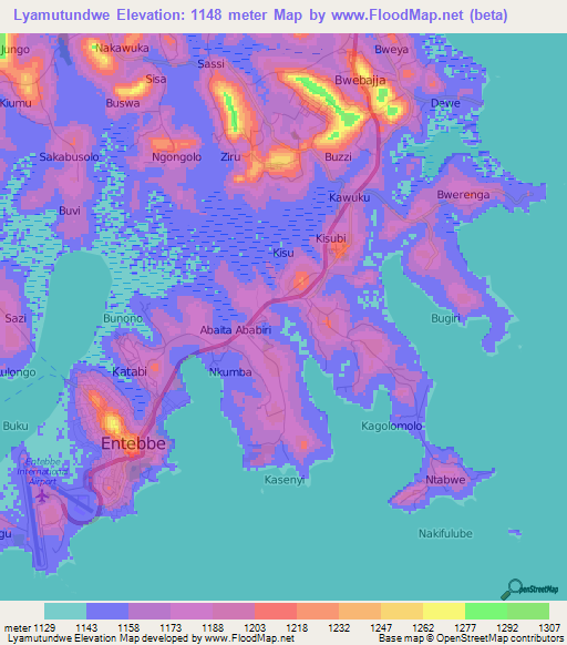 Lyamutundwe,Uganda Elevation Map
