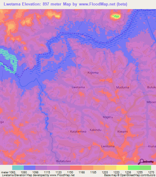 Lwetama,Uganda Elevation Map