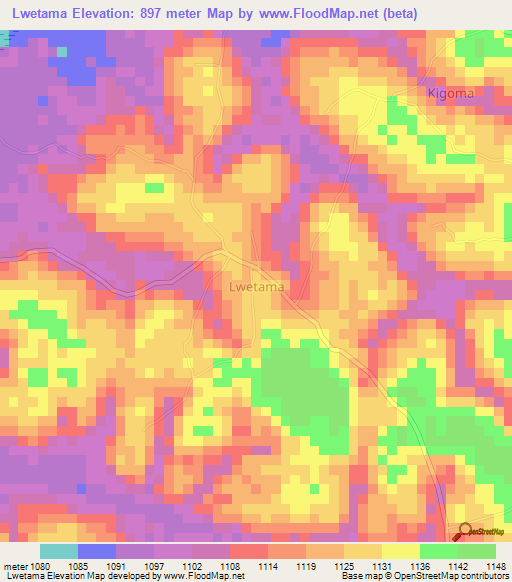 Lwetama,Uganda Elevation Map