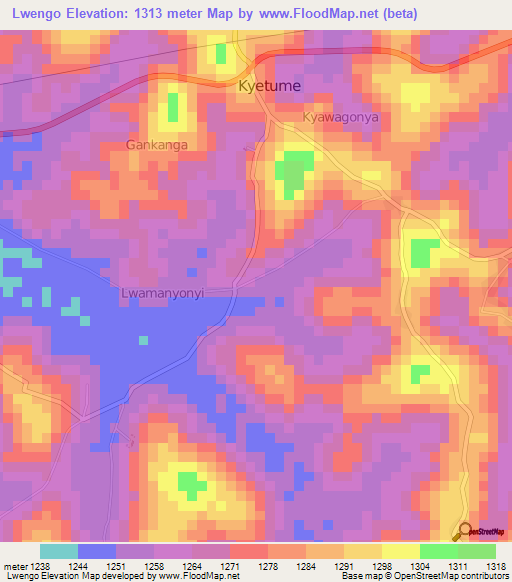Lwengo,Uganda Elevation Map