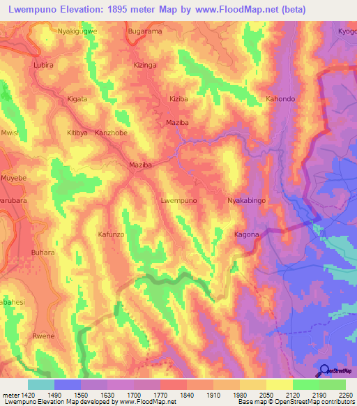 Lwempuno,Uganda Elevation Map