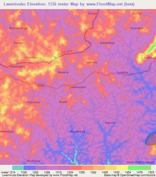 Lwemivubo,Uganda Elevation Map