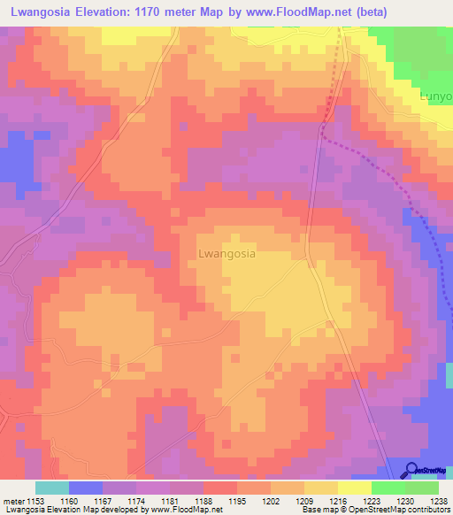 Lwangosia,Uganda Elevation Map