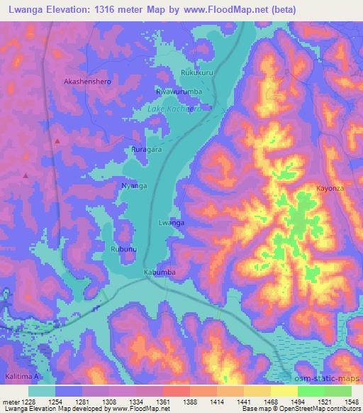 Lwanga,Uganda Elevation Map