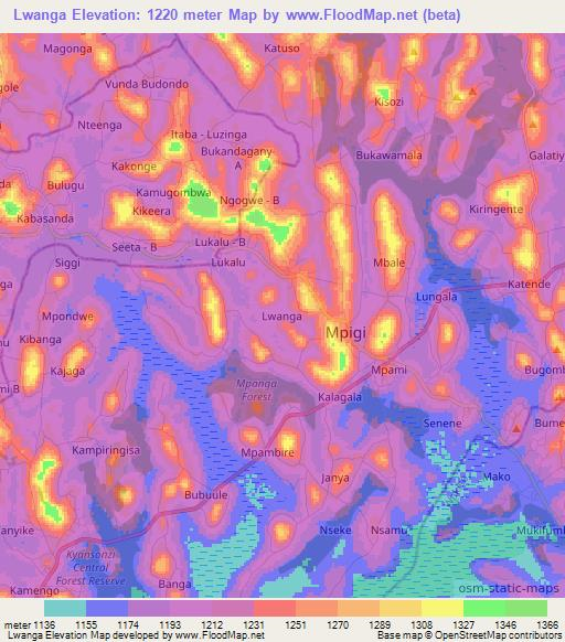 Lwanga,Uganda Elevation Map