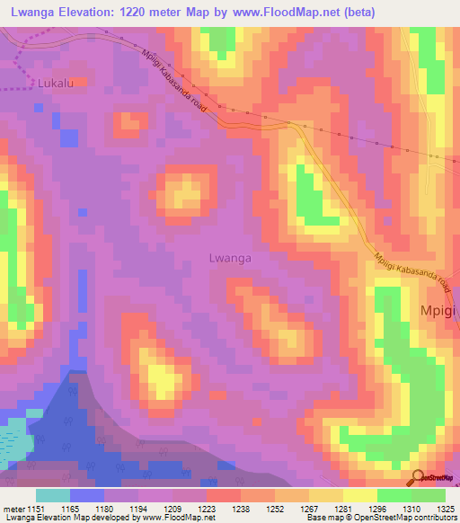 Lwanga,Uganda Elevation Map