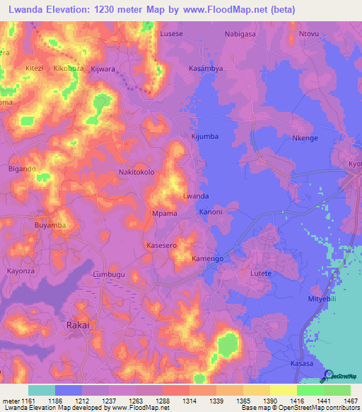 Lwanda,Uganda Elevation Map