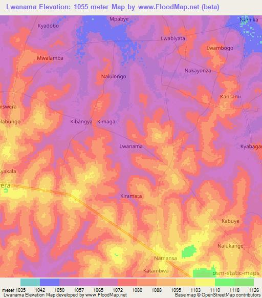Lwanama,Uganda Elevation Map