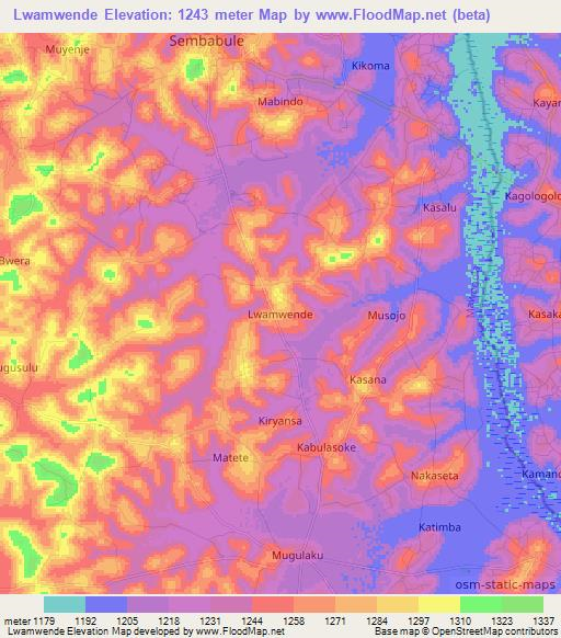 Lwamwende,Uganda Elevation Map