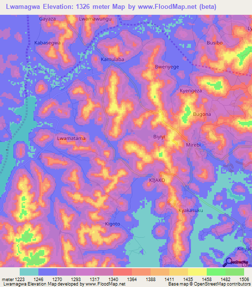 Lwamagwa,Uganda Elevation Map