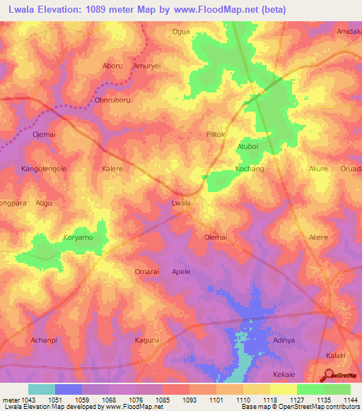 Lwala,Uganda Elevation Map