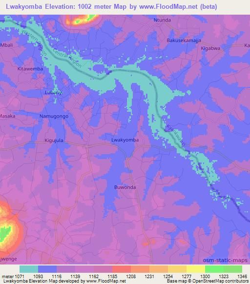Lwakyomba,Uganda Elevation Map