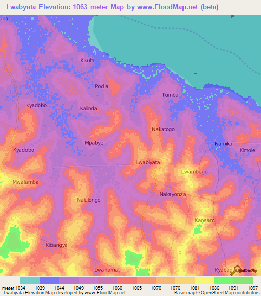Lwabyata,Uganda Elevation Map
