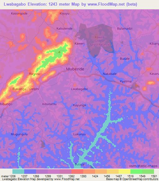 Lwabagabo,Uganda Elevation Map