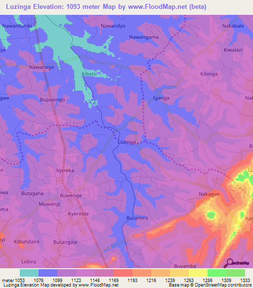 Luzinga,Uganda Elevation Map