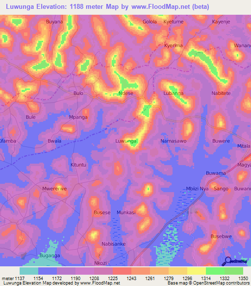 Luwunga,Uganda Elevation Map