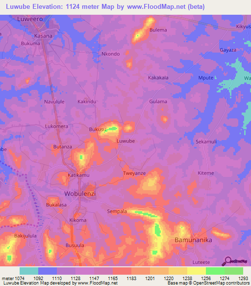 Luwube,Uganda Elevation Map