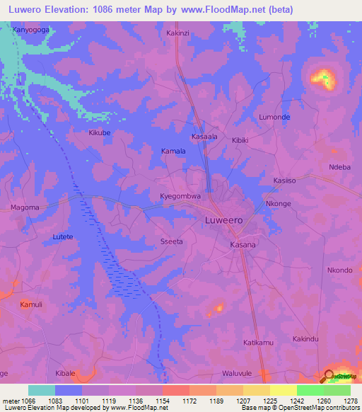 Luwero,Uganda Elevation Map