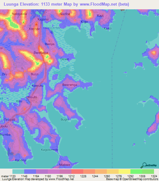 Luunga,Uganda Elevation Map